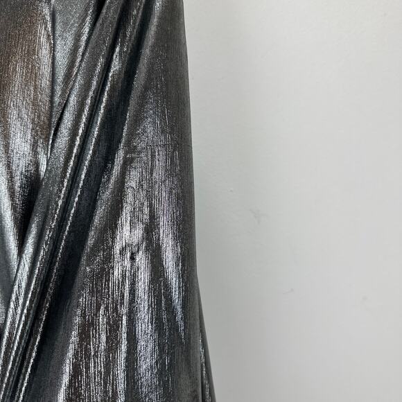 Gianni Bini Zella Metallic Plunging Long Sleeve Gown Slit Silver Formal US 6 NWT - Picture 15 of 15